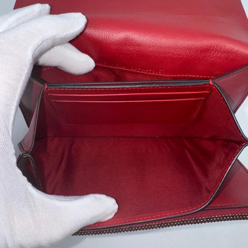 RARE Dior Lady Dior Red Calfskin Cannage Studded Biker Clutch EUC